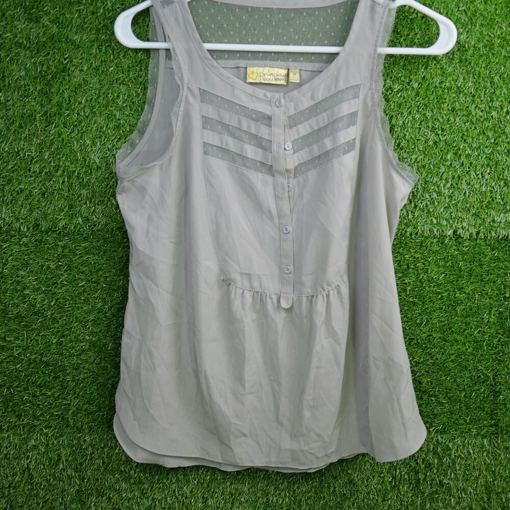 Princess Vera Wang Sheer Mesh Button Front Blouse Taupe Gray - Women's Size M